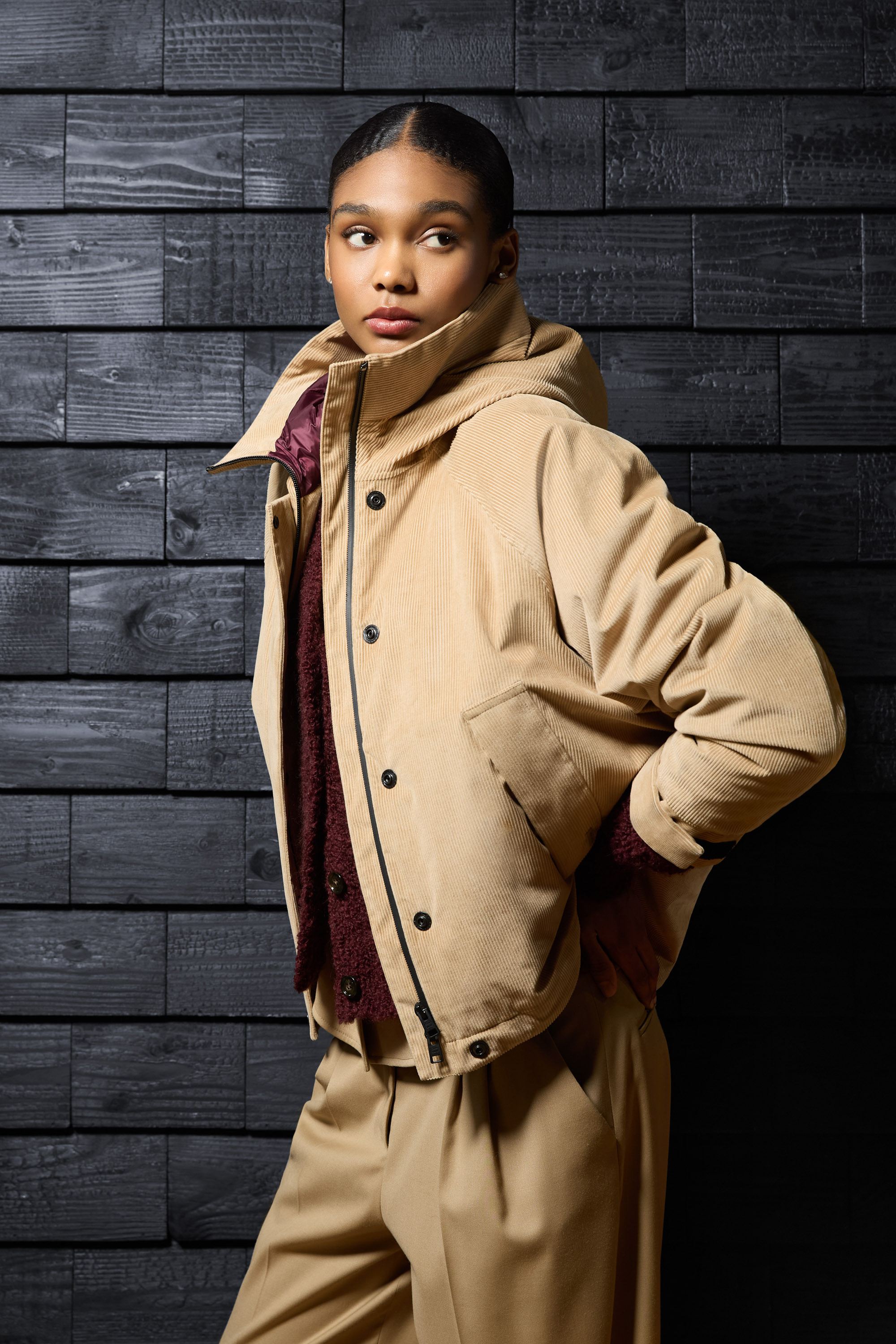 Three-Layered Corduroy Jacket with Hood Beige photo 1 | Woolrich