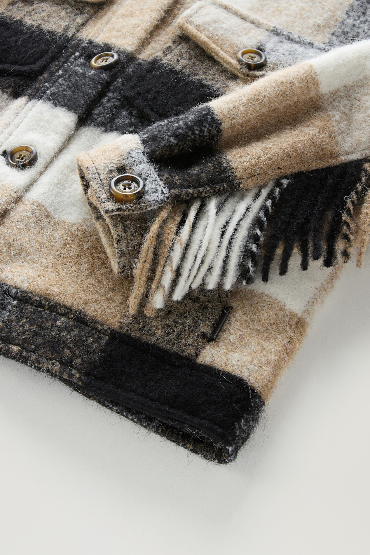 Check Overshirt wth Fringed Trim in Alpaca and Wool Blend Multicolor photo 3 | Woolrich