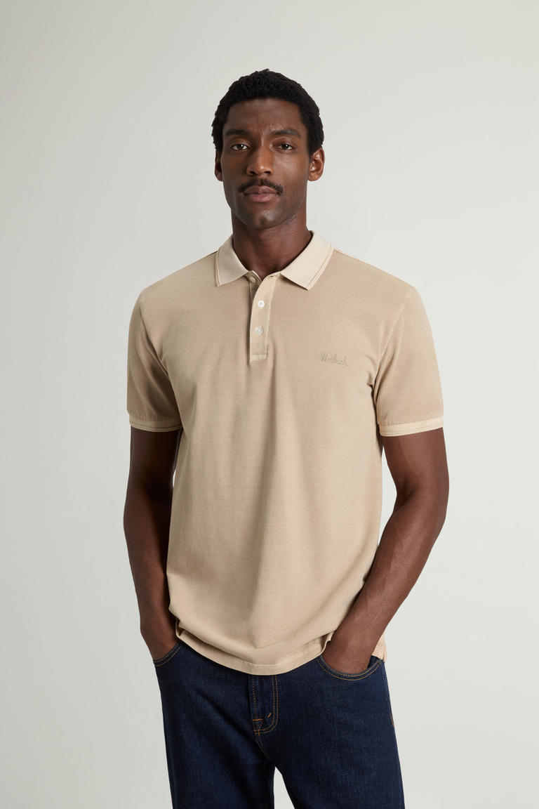 Garment-Dyed Mackinack Polo Shirt in Stretch Cotton Pique Beige photo 1 | Woolrich