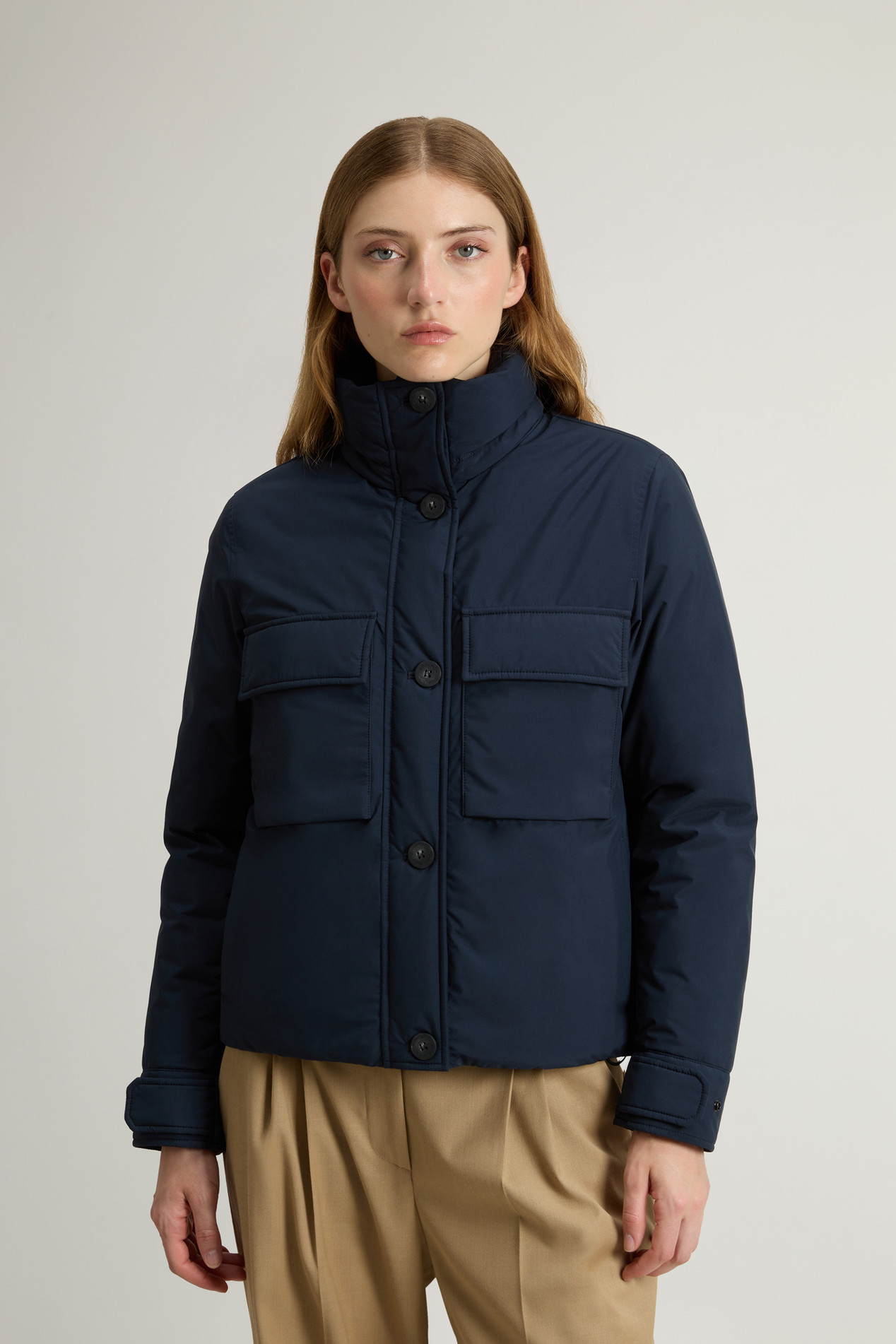 Cloud Jacket with Stand-Up Collar and Packable Hood Blue photo 1 | Woolrich