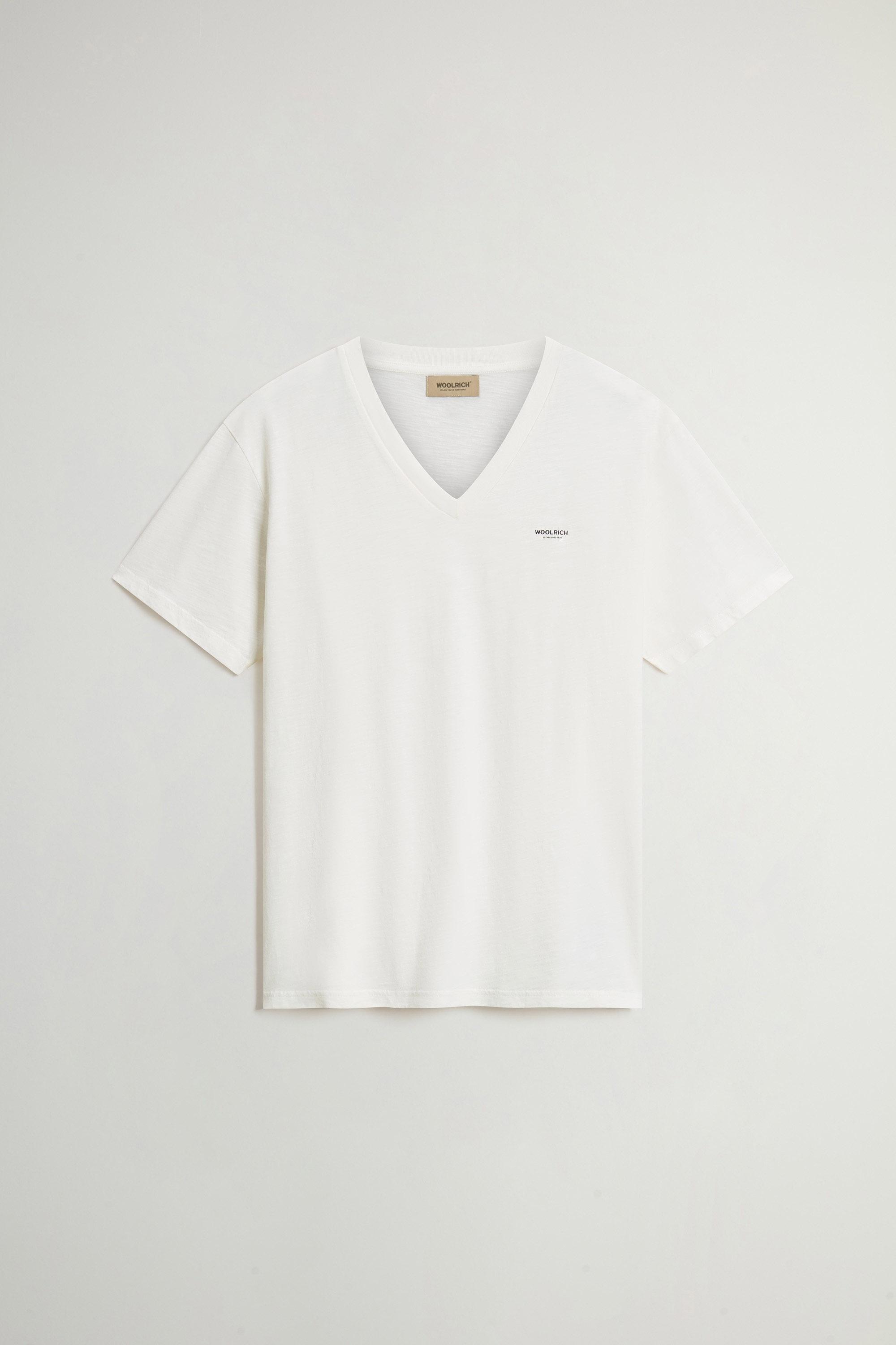 Slub V-Neck T-Shirt in Pure Cotton White photo 1 | Woolrich