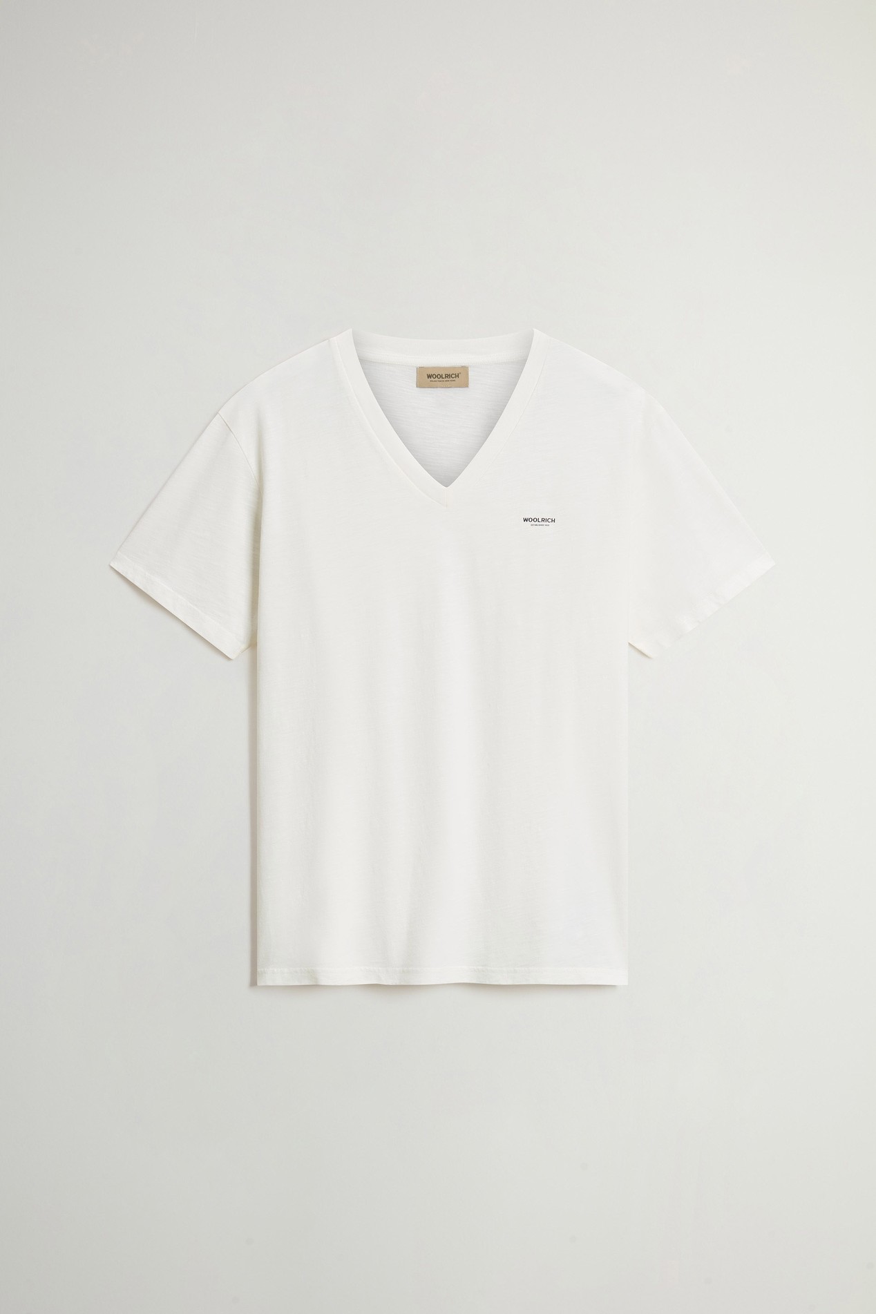Slub V-Neck T-Shirt in Pure Cotton White photo 1 | Woolrich