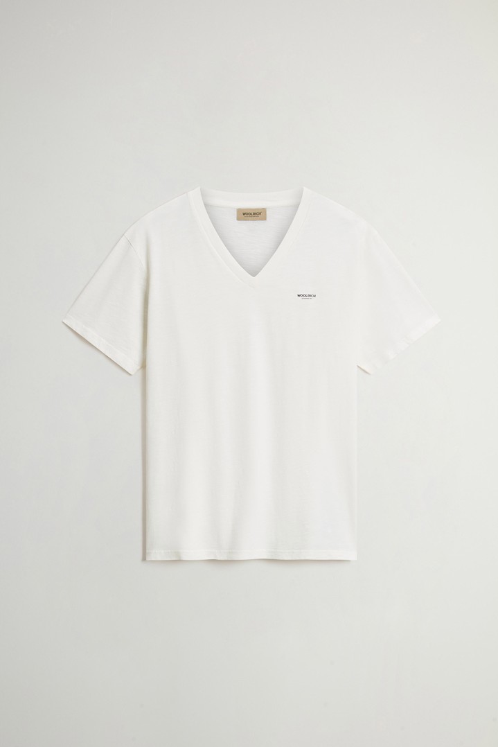 Slub V-Neck T-Shirt in Pure Cotton White photo 1 | Woolrich