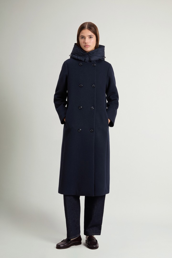 Double-Breasted Coat in Melton Wool Blend Blue photo 1 | Woolrich