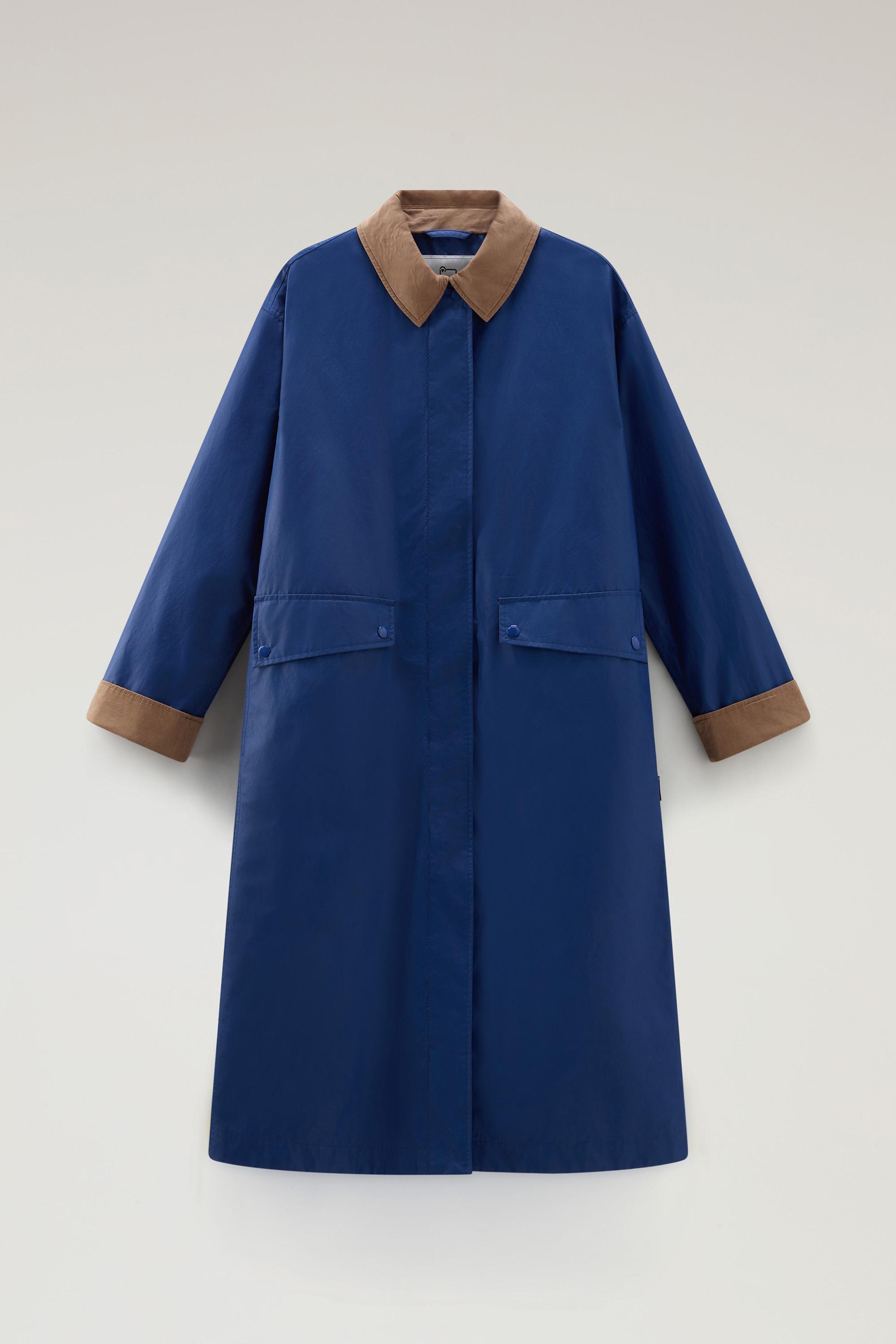Waxed Trench Coat in Cotton Nylon Blend with Pointed Collar Blue photo 1 | Woolrich