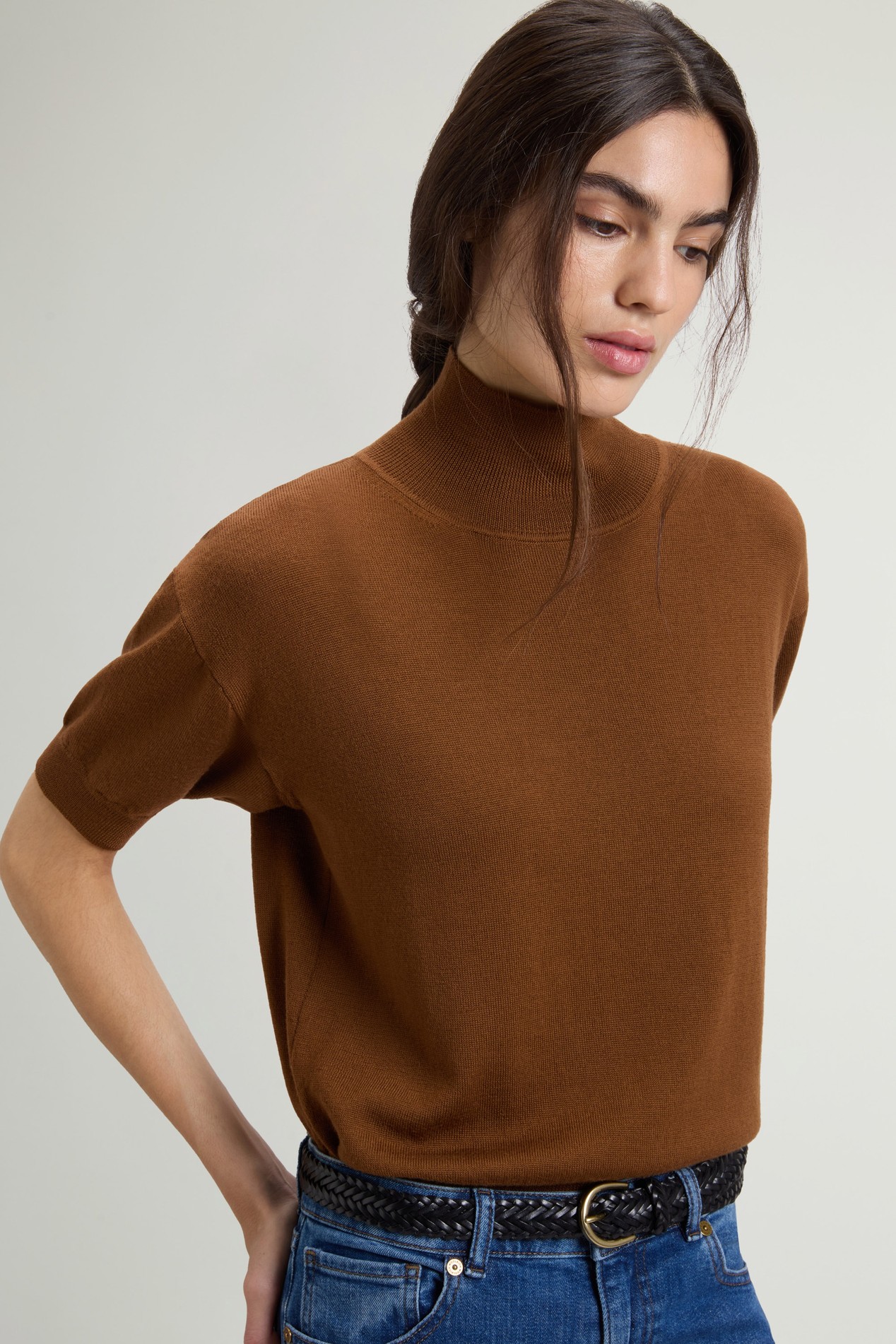 Knit Turtleneck T-Shirt in Pure Merino Virgin Wool Brown photo 4 | Woolrich