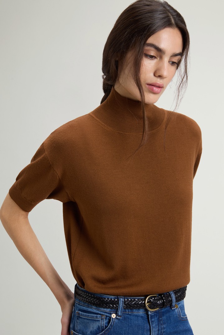 Knit Turtleneck T-Shirt in Pure Merino Virgin Wool Brown photo 4 | Woolrich