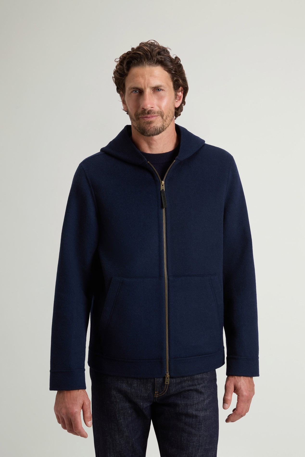 Wool-Blend Jacket with Hood and Zipper Blue photo 1 | Woolrich