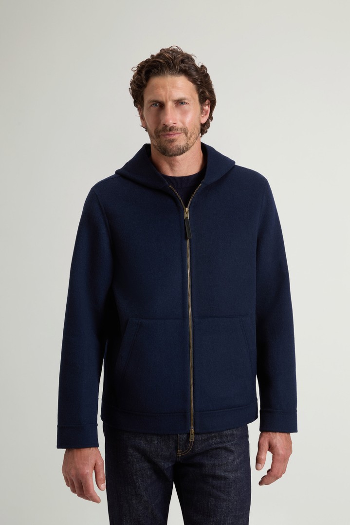 Wool-Blend Jacket with Hood and Zipper Blue photo 1 | Woolrich