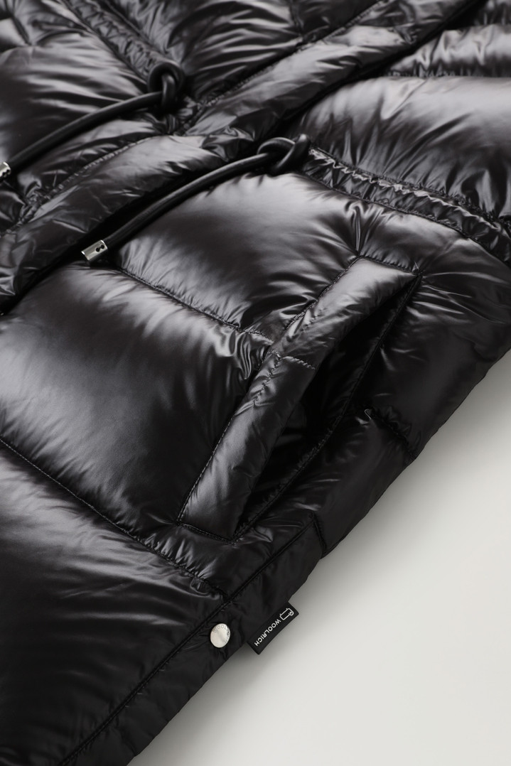 Aliquippa Long Down Jacket in Glossy Nylon with a Drawstring Waist Black photo 3 | Woolrich