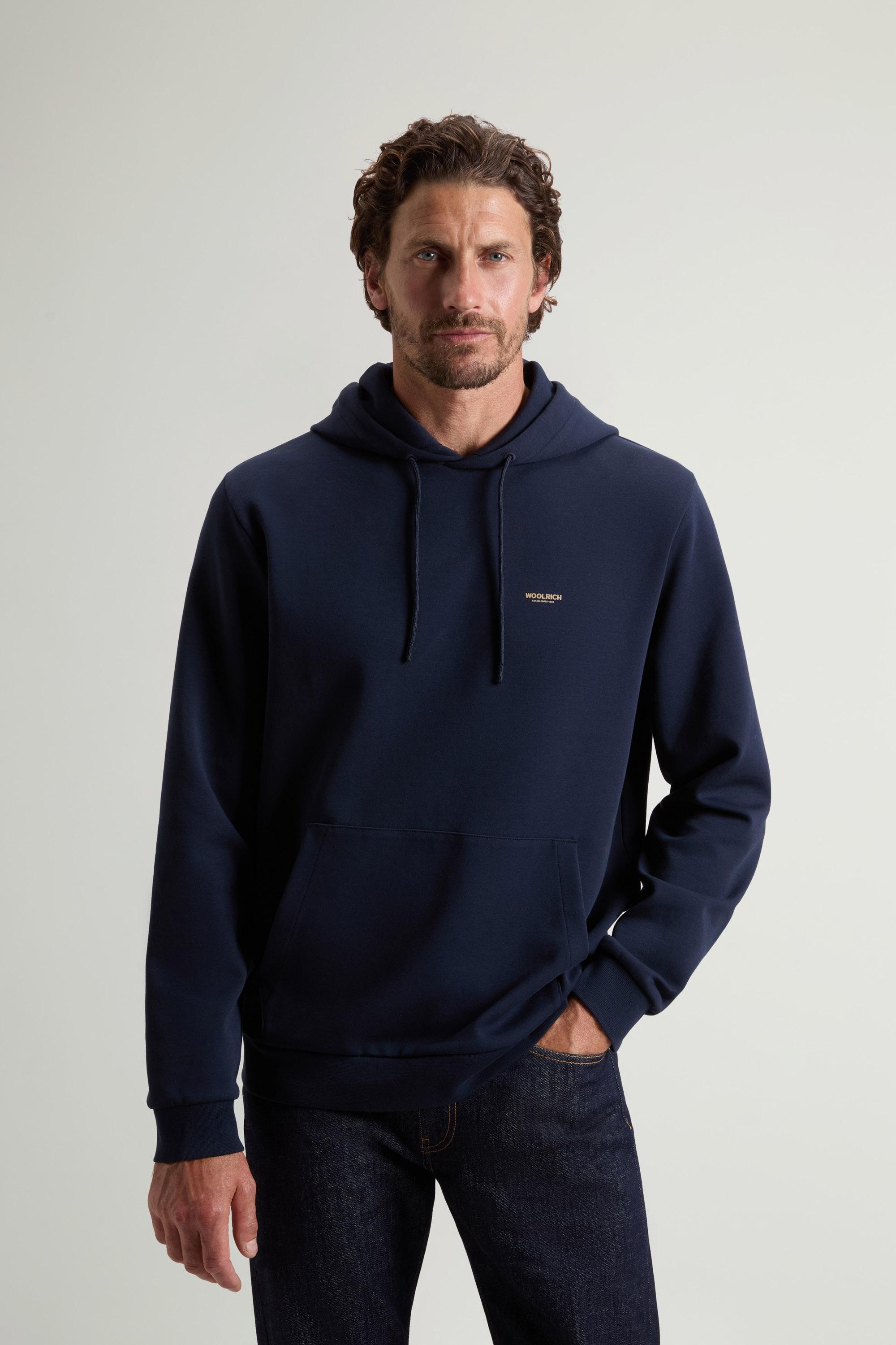 Hooded Sweatshirt in Cotton-Blend Interlock Blue photo 1 | Woolrich