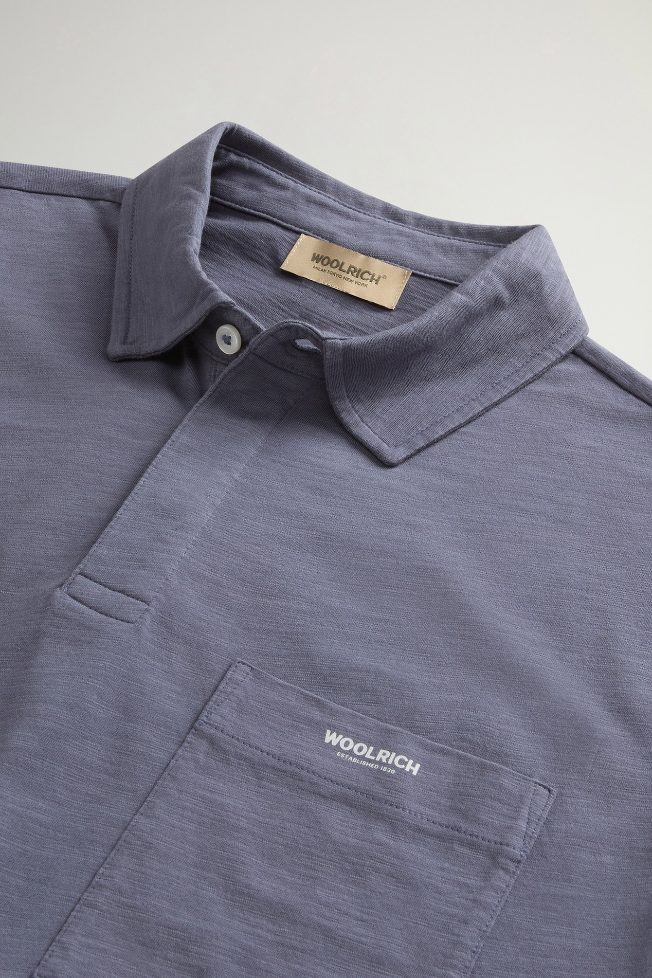 Slub Polo Shirt in Pure Cotton Blue photo 2 | Woolrich