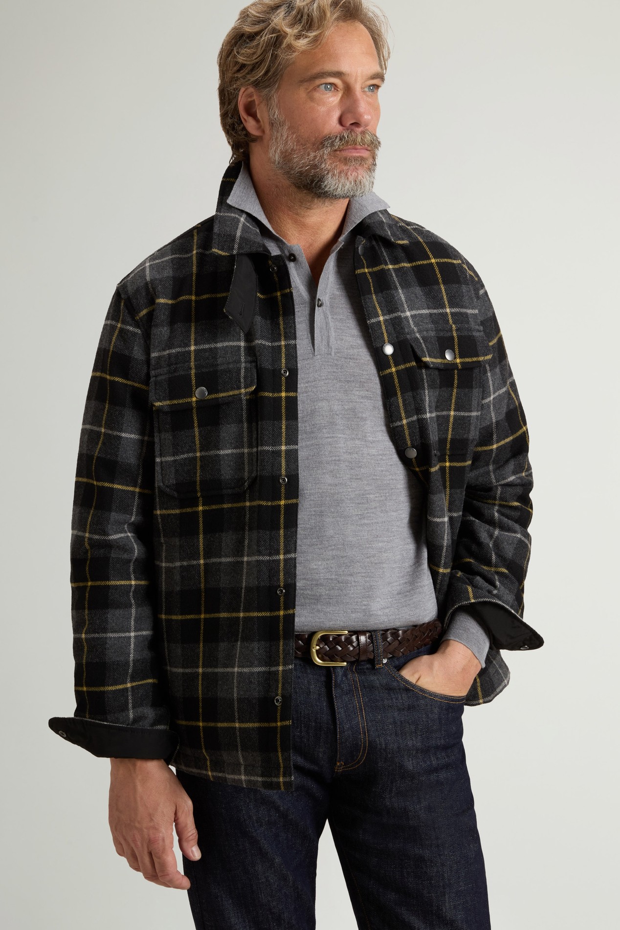 Alaskan Check Overshirt in Recycled Italian Wool Blend Gray photo 4 | Woolrich