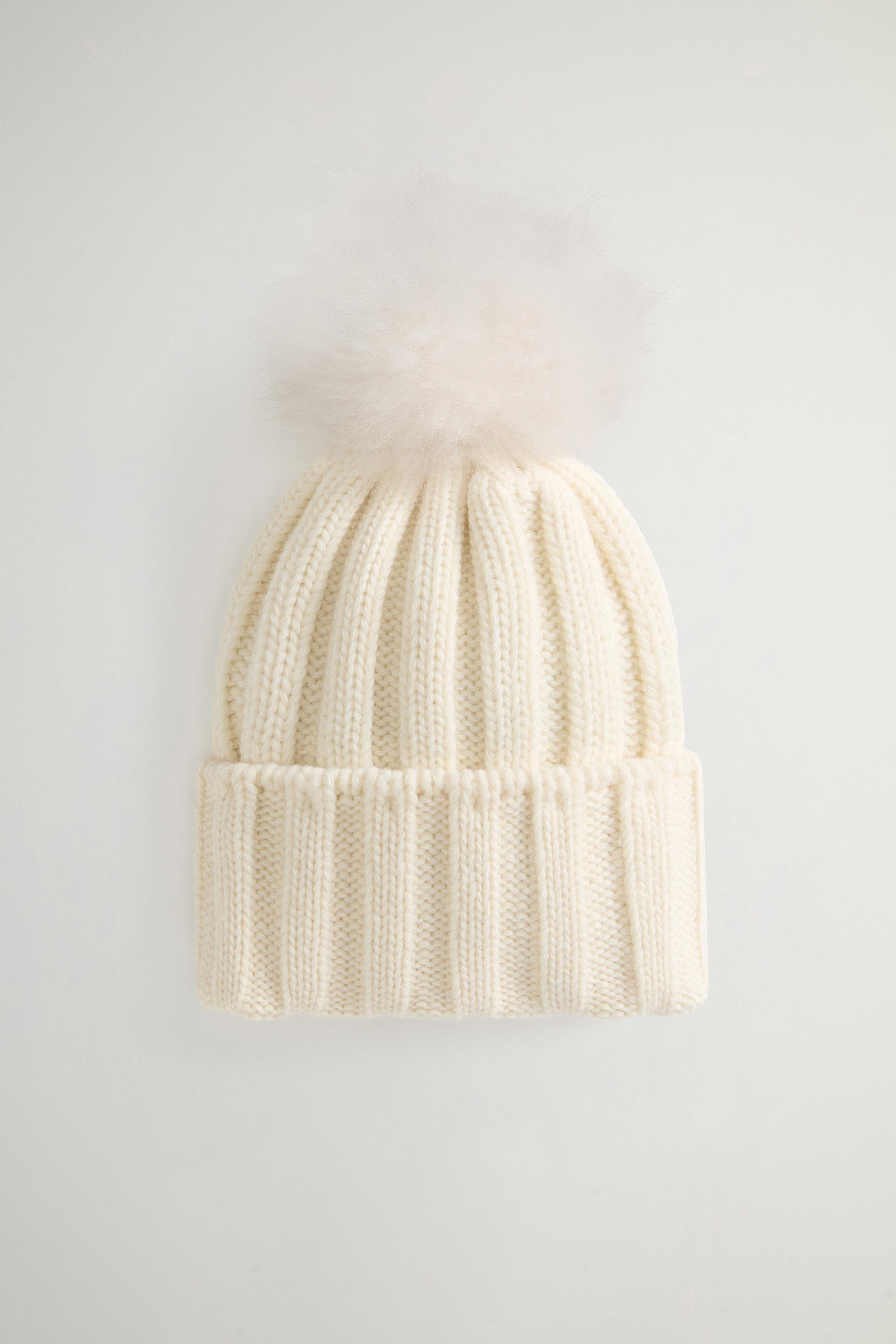 Girls’ Beanie in Pure Virgin Wool with Removable Pompon White photo 1 | Woolrich