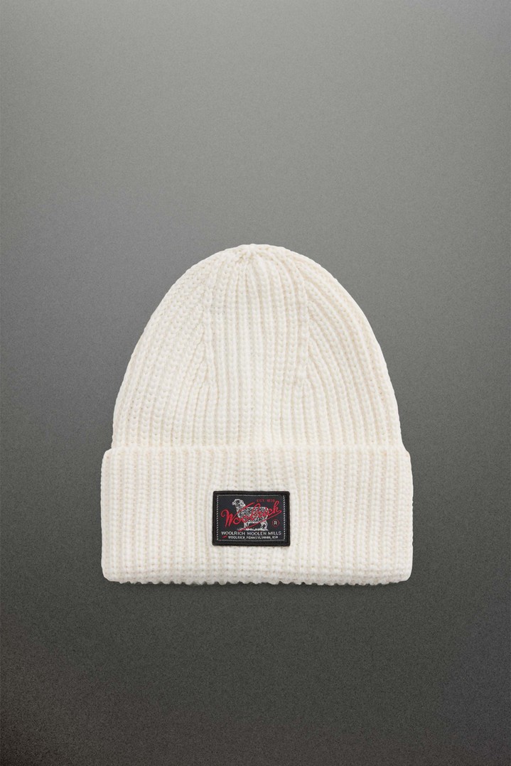 Ribbed Wool-Blend Beanie with Patch White photo 1 | Woolrich