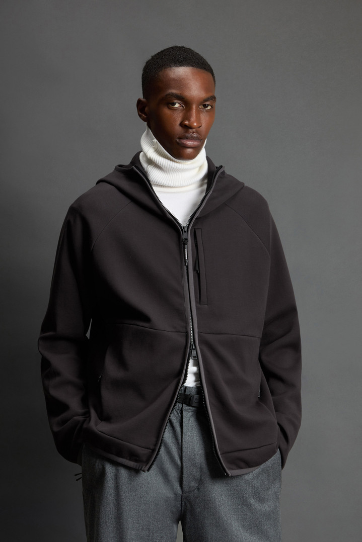 Full-Zipper Hoodie in Cotton Interlock and Nylon Blend by Todd Snyder Black photo 1 | Woolrich