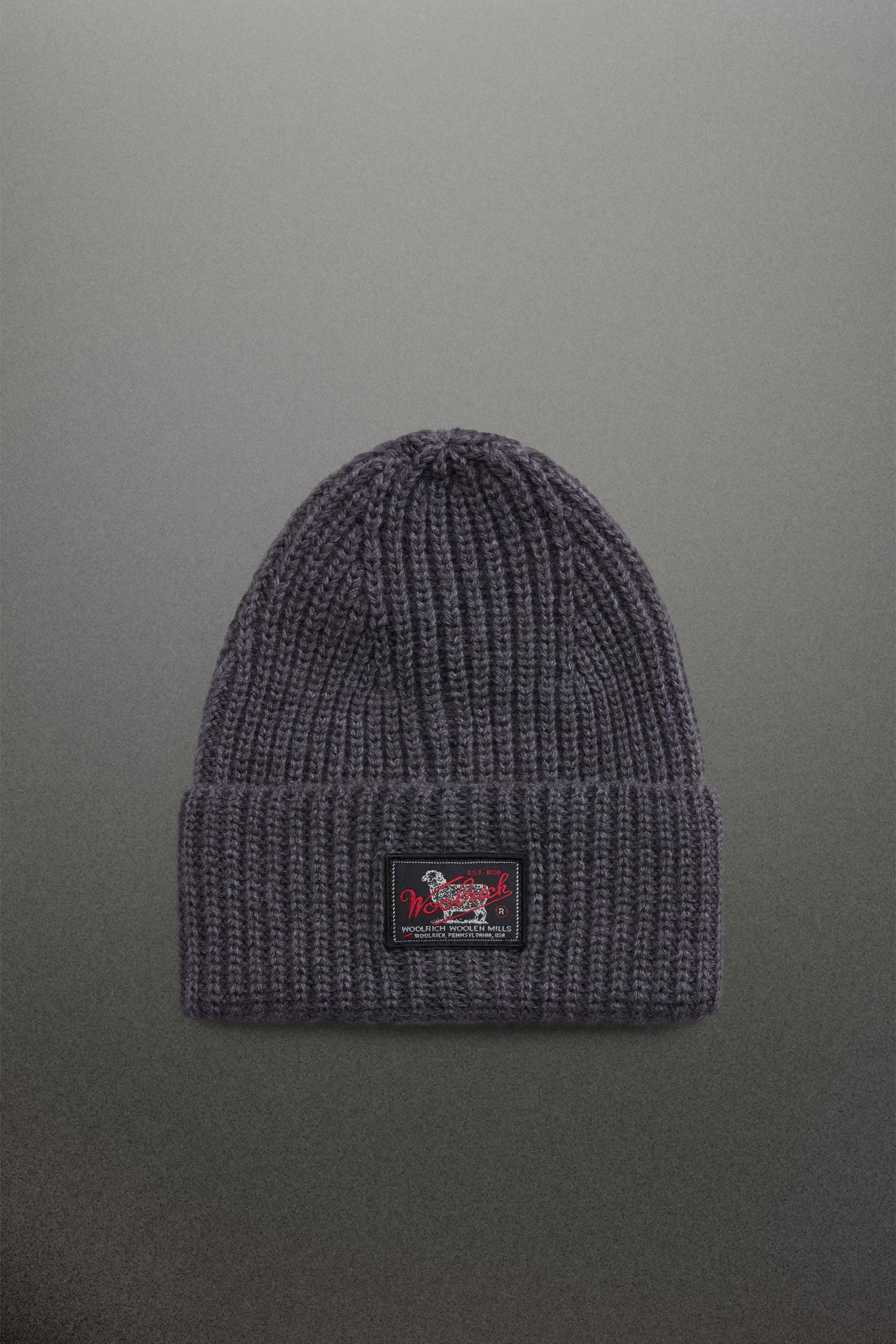 Ribbed Wool-Blend Beanie with Patch Gray photo 1 | Woolrich