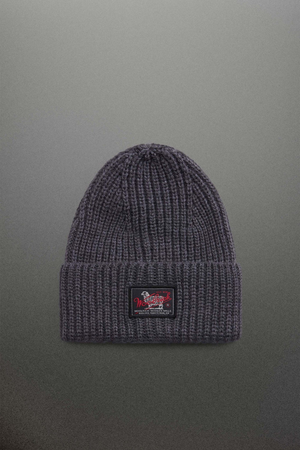 Ribbed Wool-Blend Beanie with Patch Gray photo 1 | Woolrich