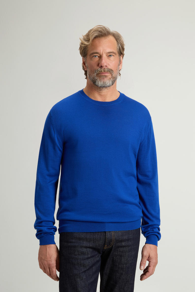 Pullover mit Rundhalsausschnitt aus reiner Merino-Schurwolle Blau photo 1 | Woolrich