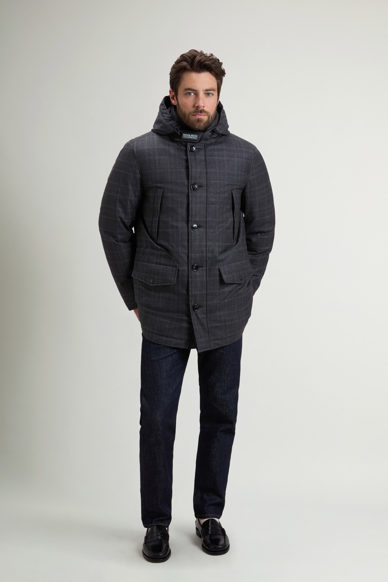 Zelander Prince of Wales Parka in Italian Pure Virgin Wool Gray photo 2 | Woolrich