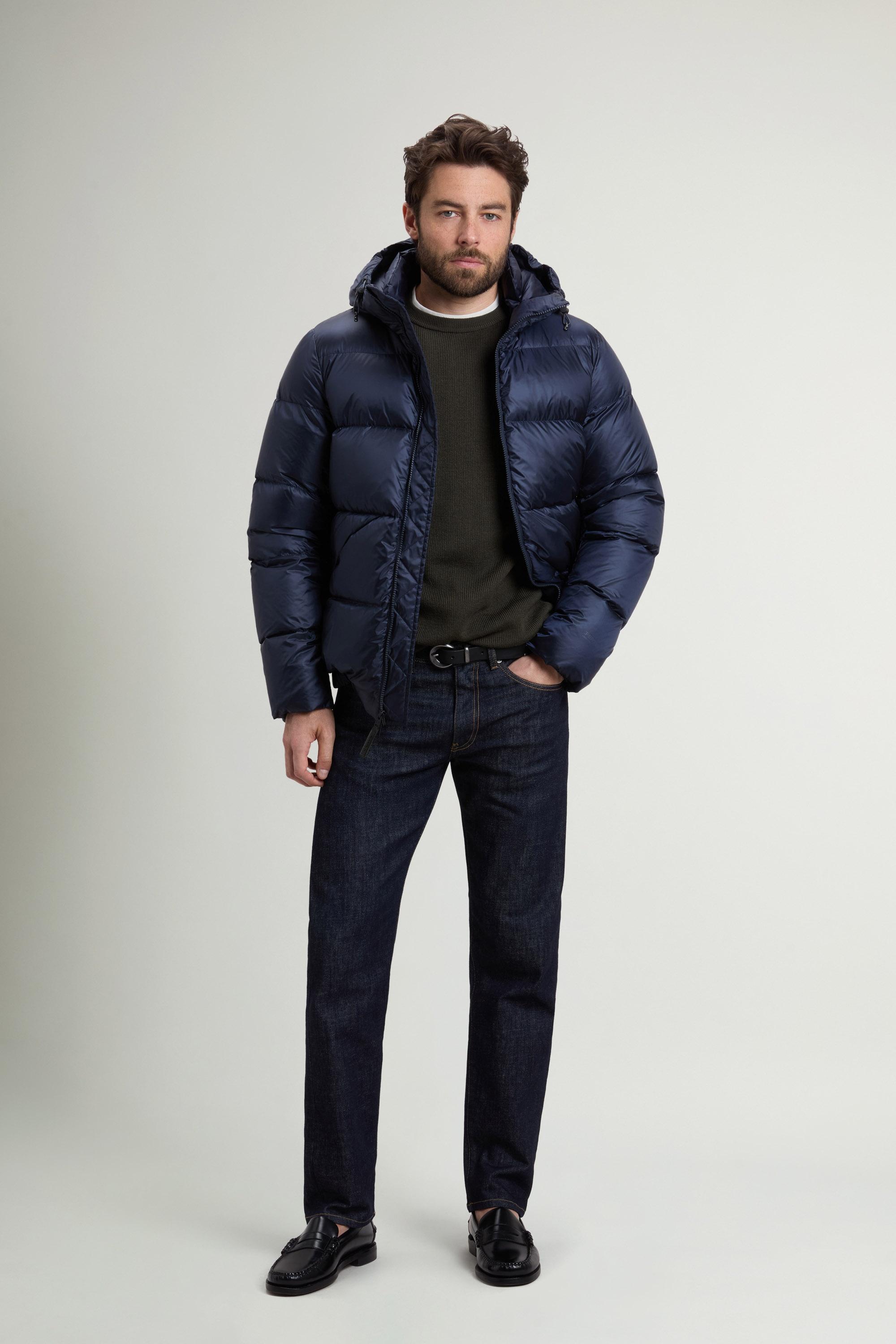 Quilted down jacket in recycled Pertex® Quantum fabric with hood Blue photo 1 | Woolrich