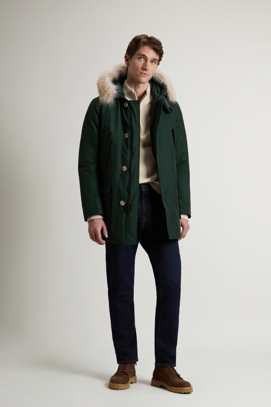 Arctic Parka in Ramar Cloth with Detachable Fur Trim Green photo 1 | Woolrich