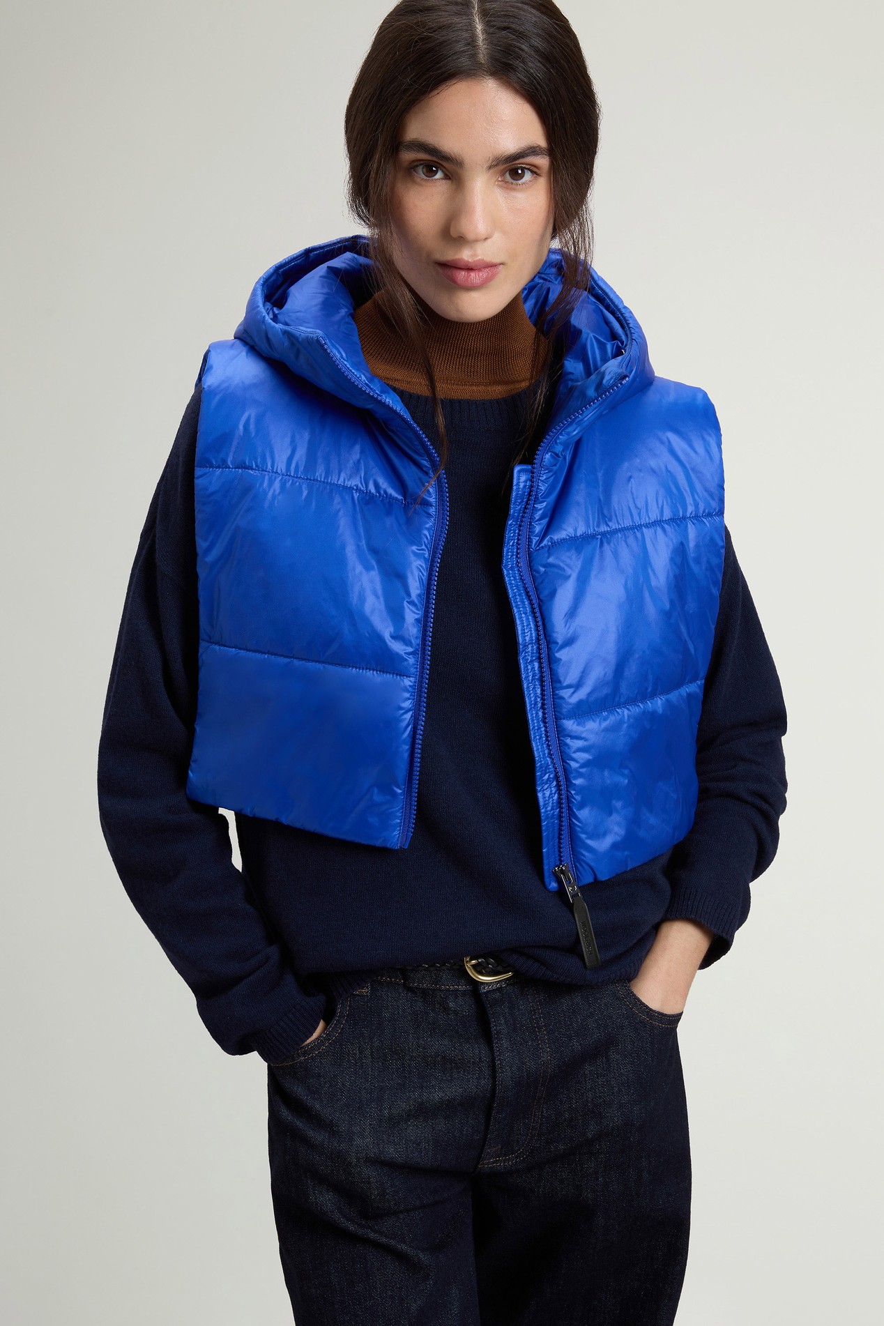 Packable Quilted Hooded Vest in Urban Light Nylon Blue photo 4 | Woolrich