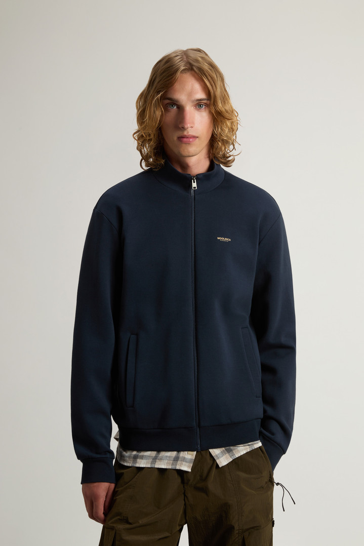 Full-Zip High Neck Sweatshirt in Cotton-Blend Interlock with Logo Blue photo 1 | Woolrich