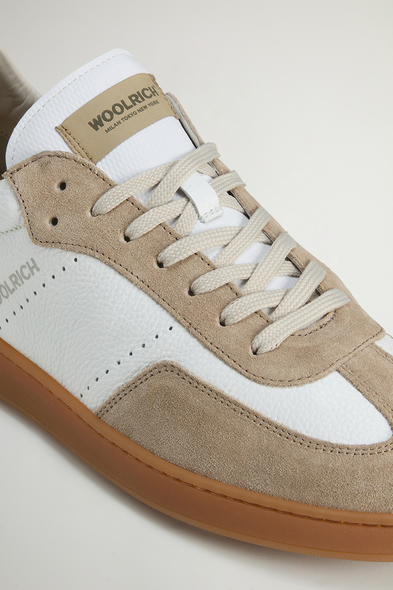 Swing Court Tumbled Leather Sneakers with Suede Details White photo 5 | Woolrich