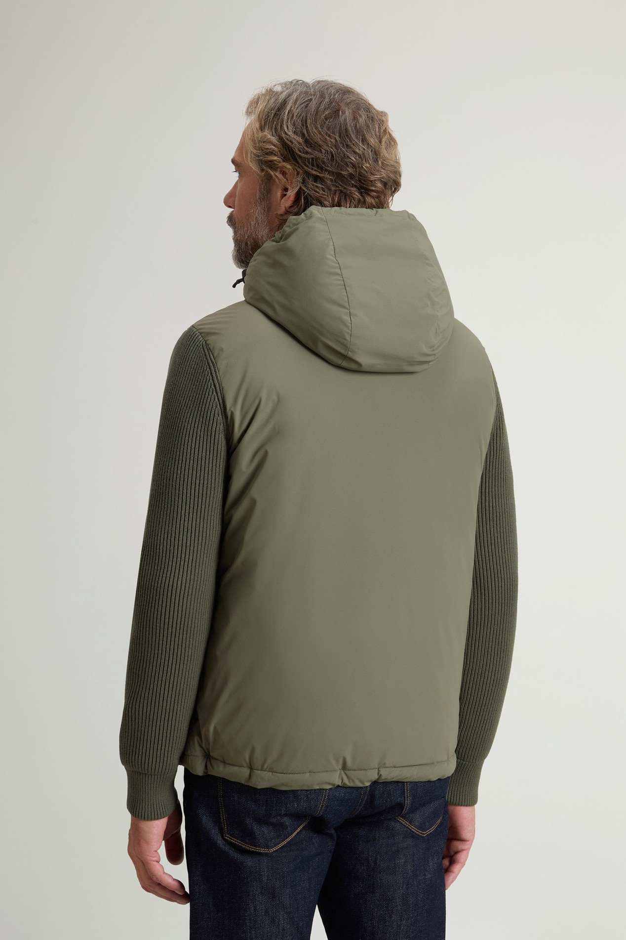 Hybrid Hooded Jacket in Matte Stretch Nylon Green photo 3 | Woolrich