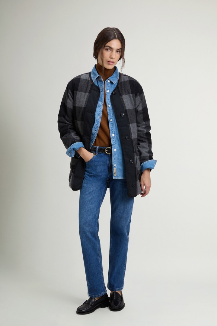Long Alaskan Checked Overshirt in Wool Blend Black photo 2 | Woolrich