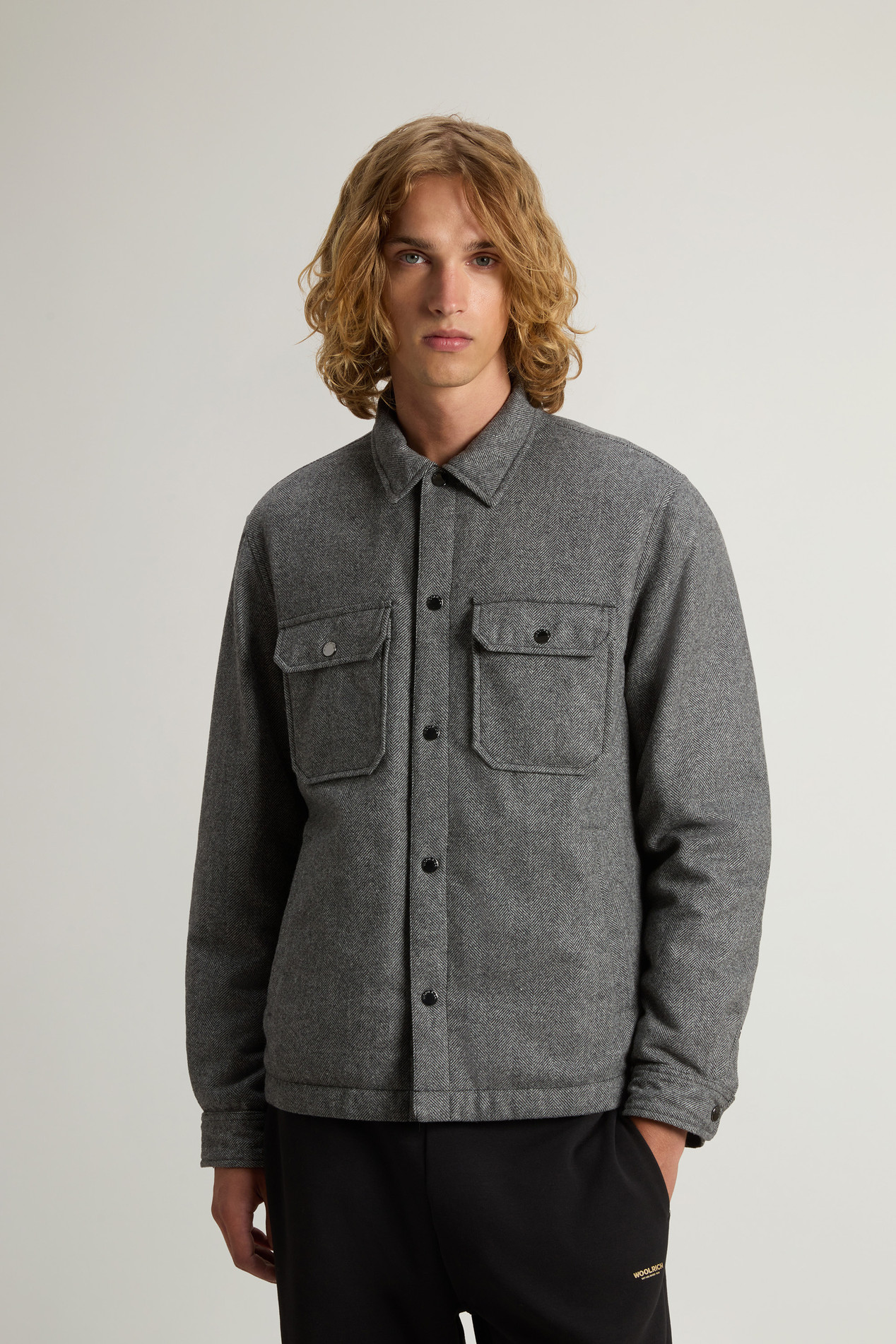 Alaskan Check Overshirt in Recycled Italian Wool Blend Gray photo 1 | Woolrich
