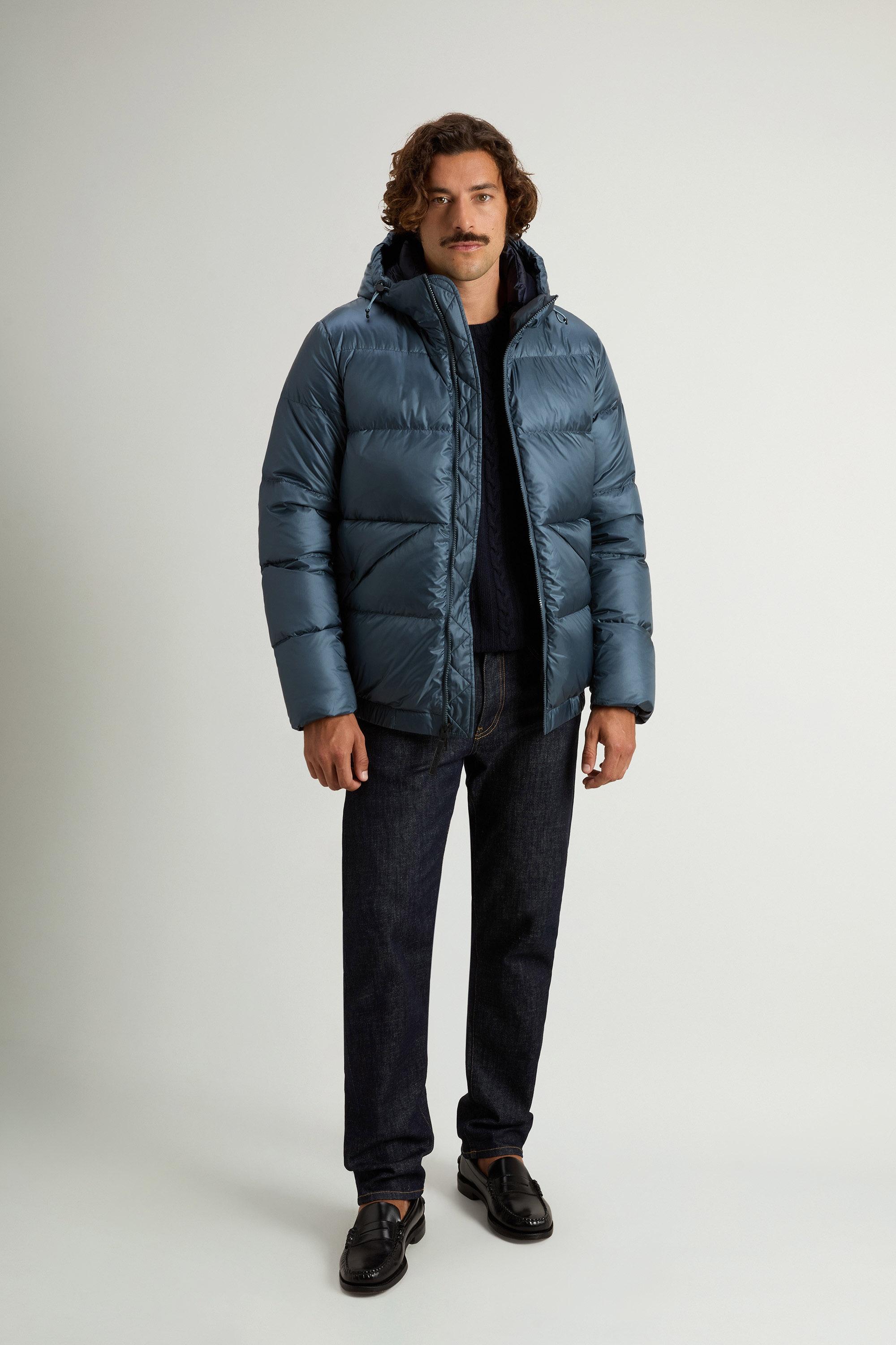 Quilted down jacket in recycled Pertex® Quantum fabric with hood Blue photo 1 | Woolrich
