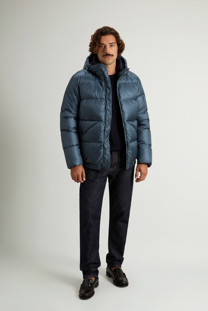 Quilted down jacket in recycled Pertex® Quantum fabric with hood Blue photo 2 | Woolrich