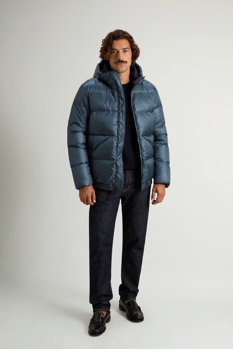 Quilted down jacket in recycled Pertex® Quantum fabric with hood Blue photo 1 | Woolrich