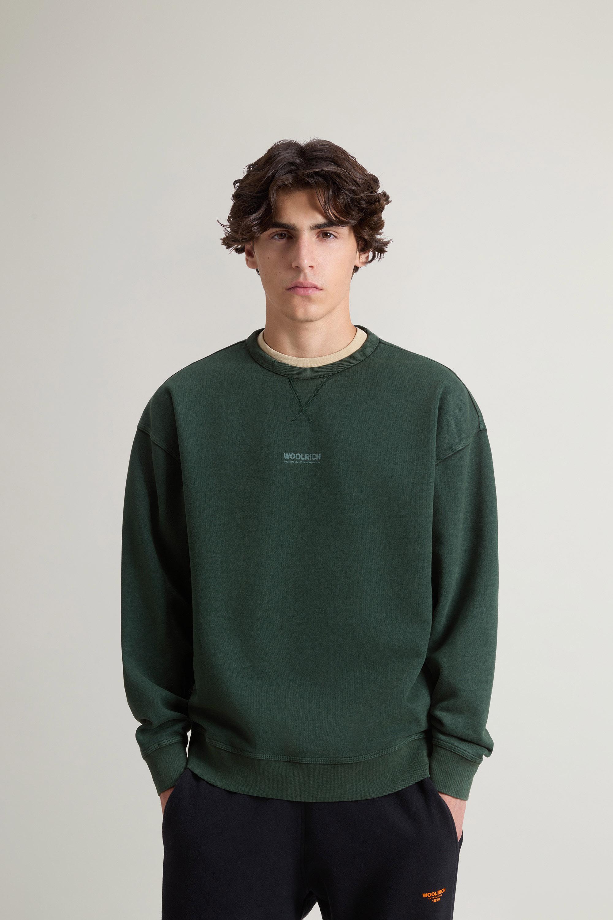 Teen Boys’ Garment-Dyed Pure Cotton Crewneck Sweatshirt with Rear Print Green photo 1 | Woolrich