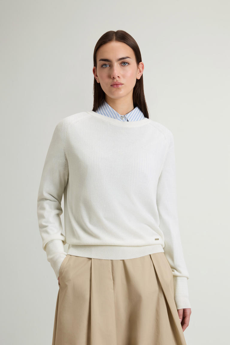 Trui met ronde hals van katoenmix Wit photo 1 | Woolrich