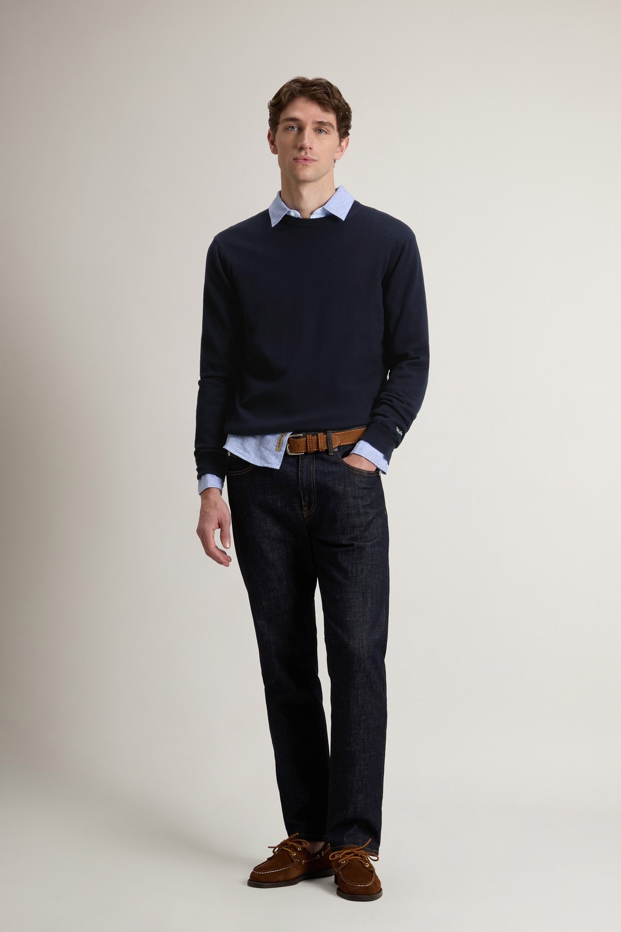 Crewneck Sweater in Pure Cotton with Embroidered Logo Blue photo 2 | Woolrich