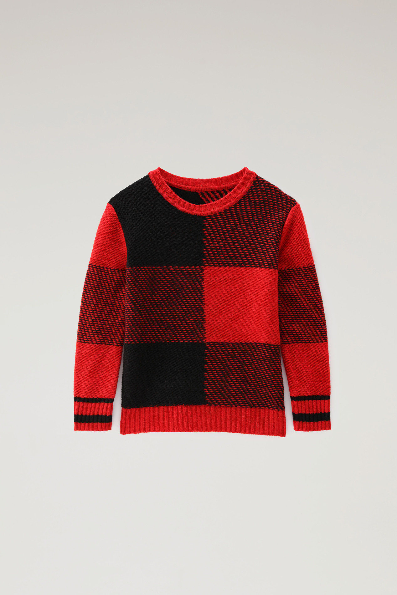 Pullover mit Rundhalsausschnitt mit Buffalo-Karomuster aus Merinowoll-Mischgewebe für Jungen Rot photo 1 | Woolrich