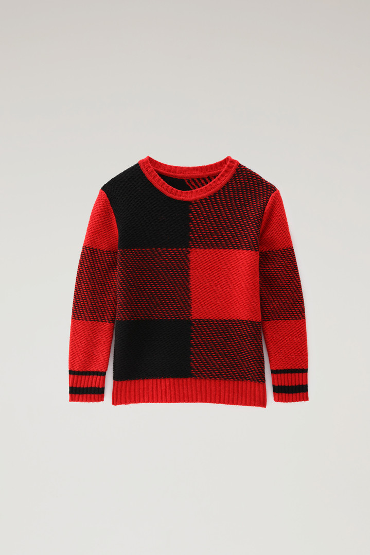 Pullover mit Rundhalsausschnitt mit Buffalo-Karomuster aus Merinowoll-Mischgewebe für Jungen Rot photo 1 | Woolrich