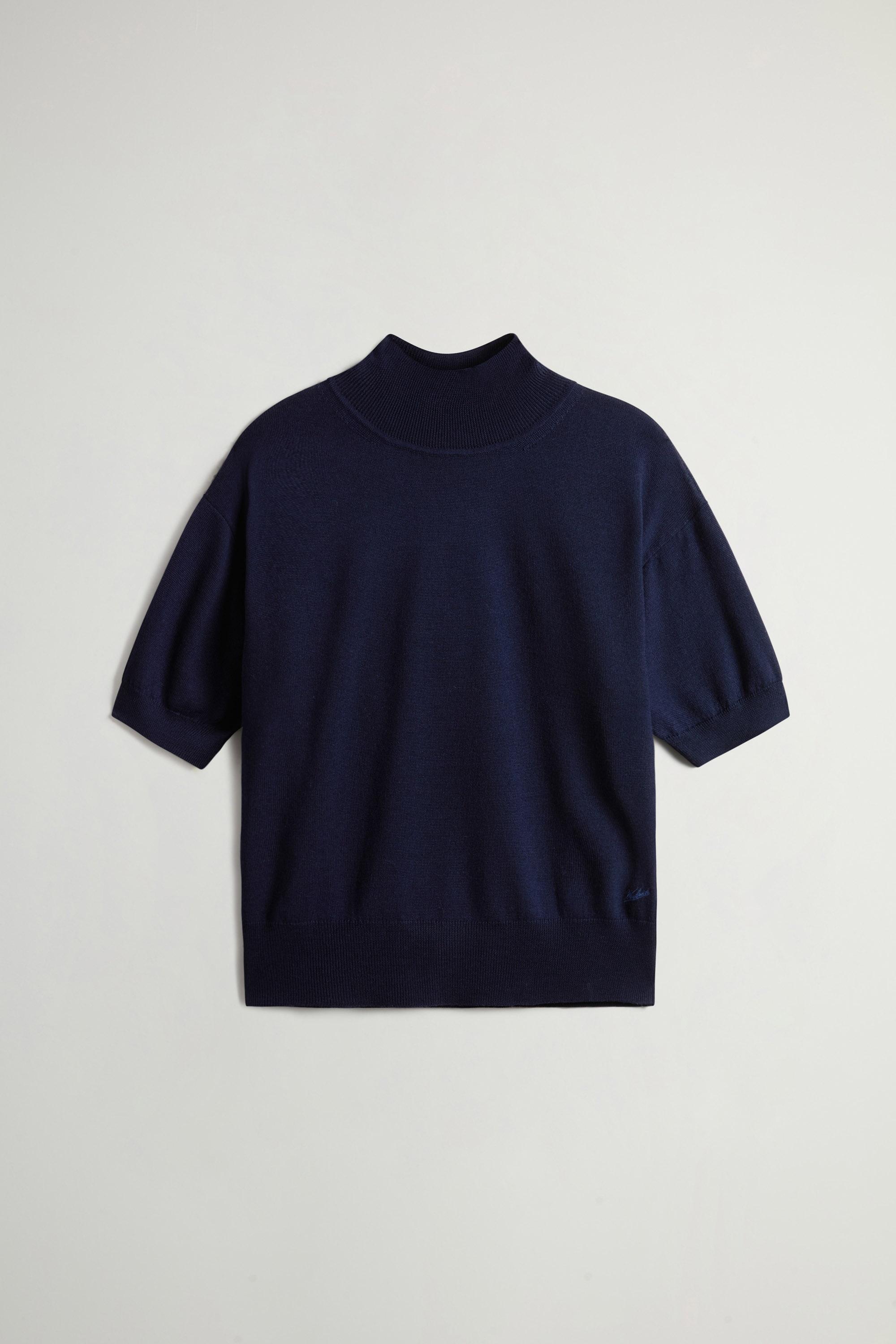 Knit Turtleneck T-Shirt in Pure Merino Virgin Wool Blue photo 1 | Woolrich