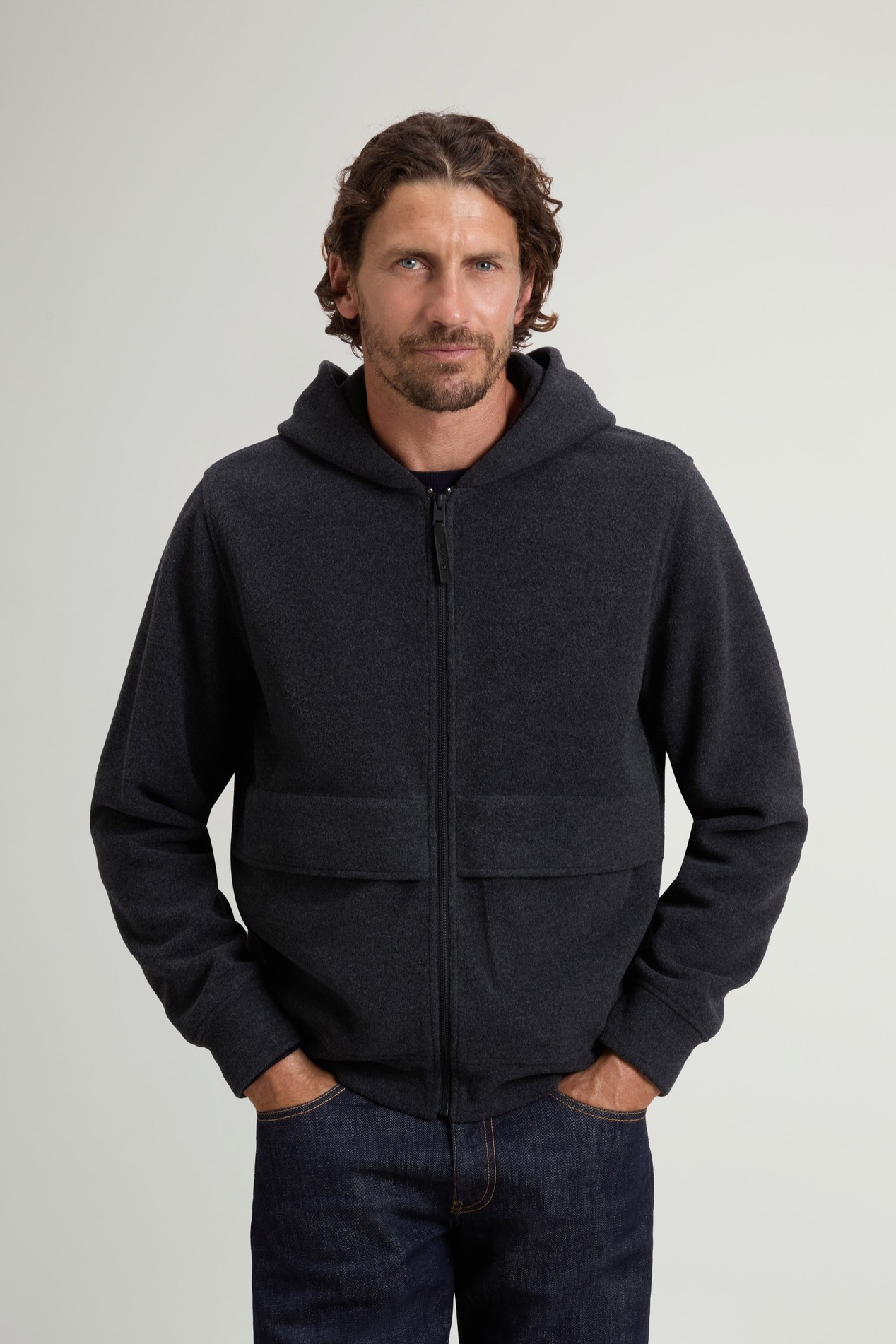 SOFT WOOL BLEND FULL-ZIP HOODIE Grau photo 1 | Woolrich