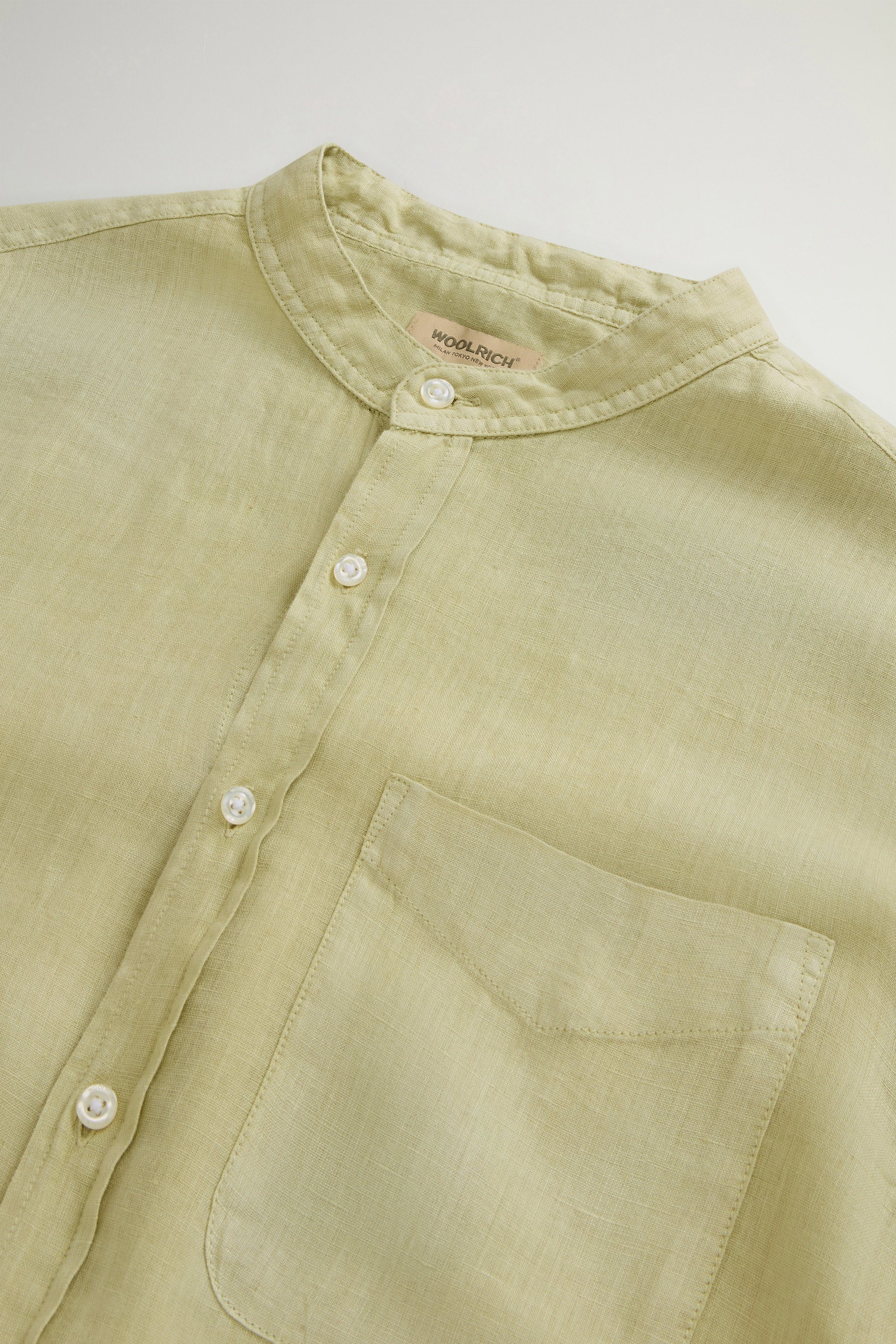 BAND COLLAR LINEN SHIRT Green photo 6 | Woolrich