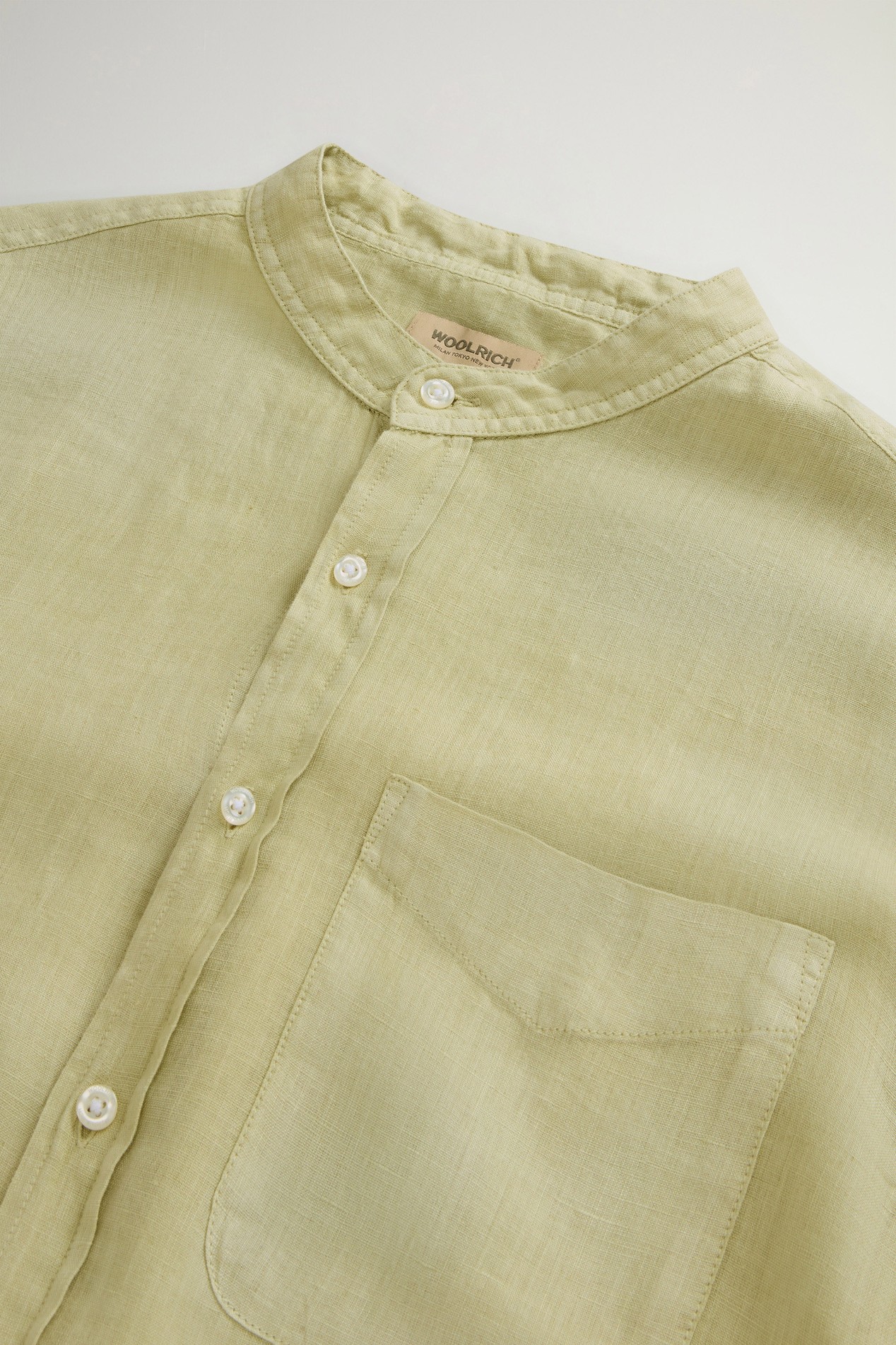 BAND COLLAR LINEN SHIRT Green photo 6 | Woolrich