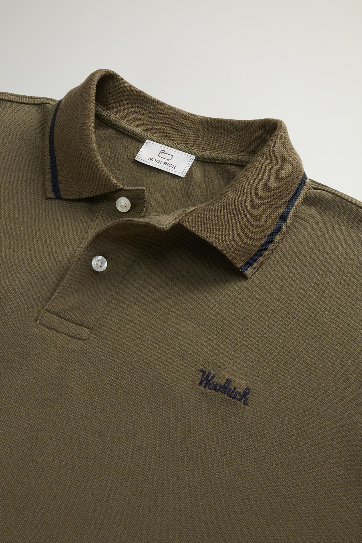 Monterey Polo Shirt in Stretch Cotton Piquet with Striped Edges Green photo 6 | Woolrich