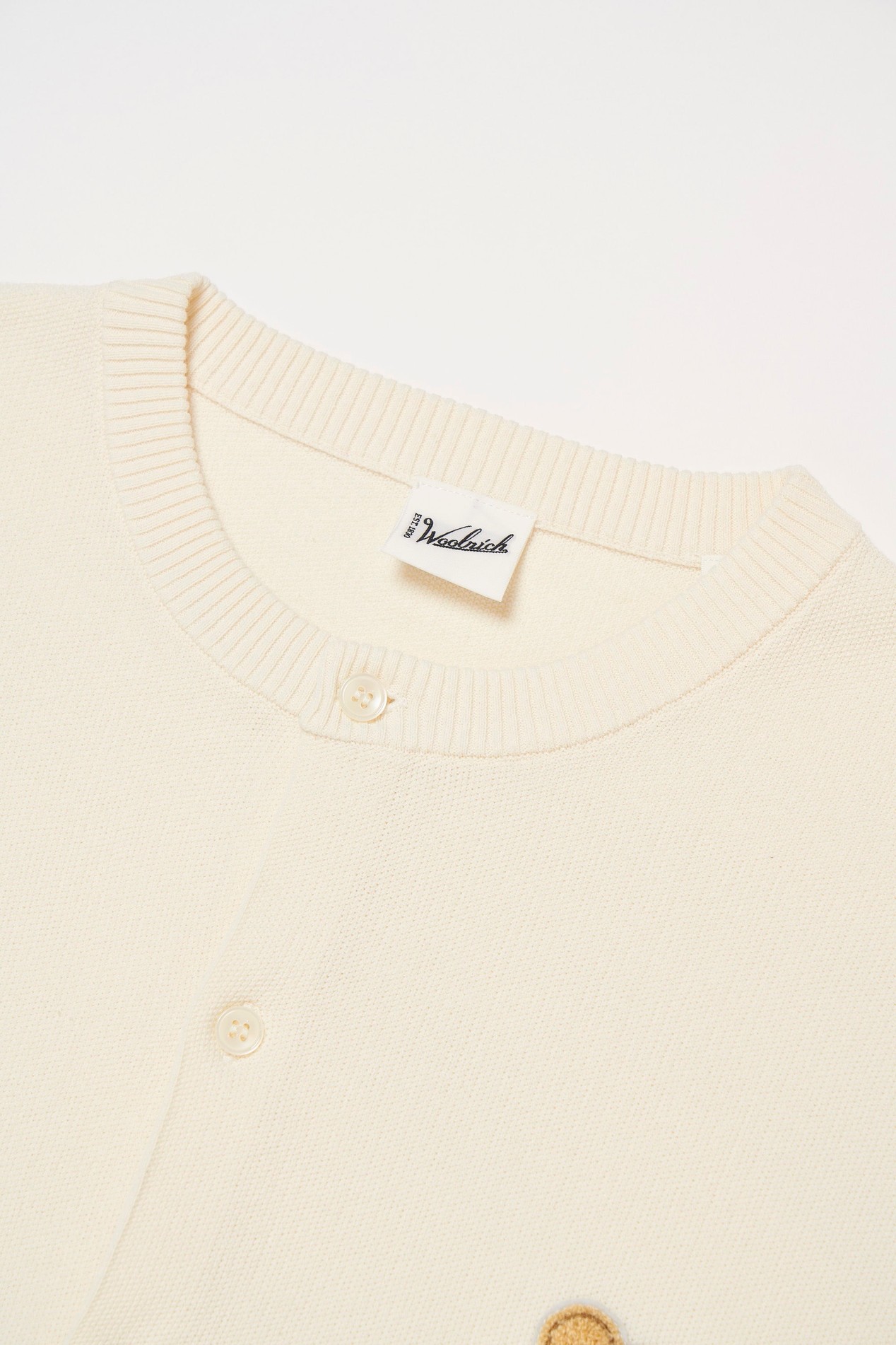 SHEEP PATCH COTTON PIQUE KNIT CARDIGAN White photo 3 | Woolrich