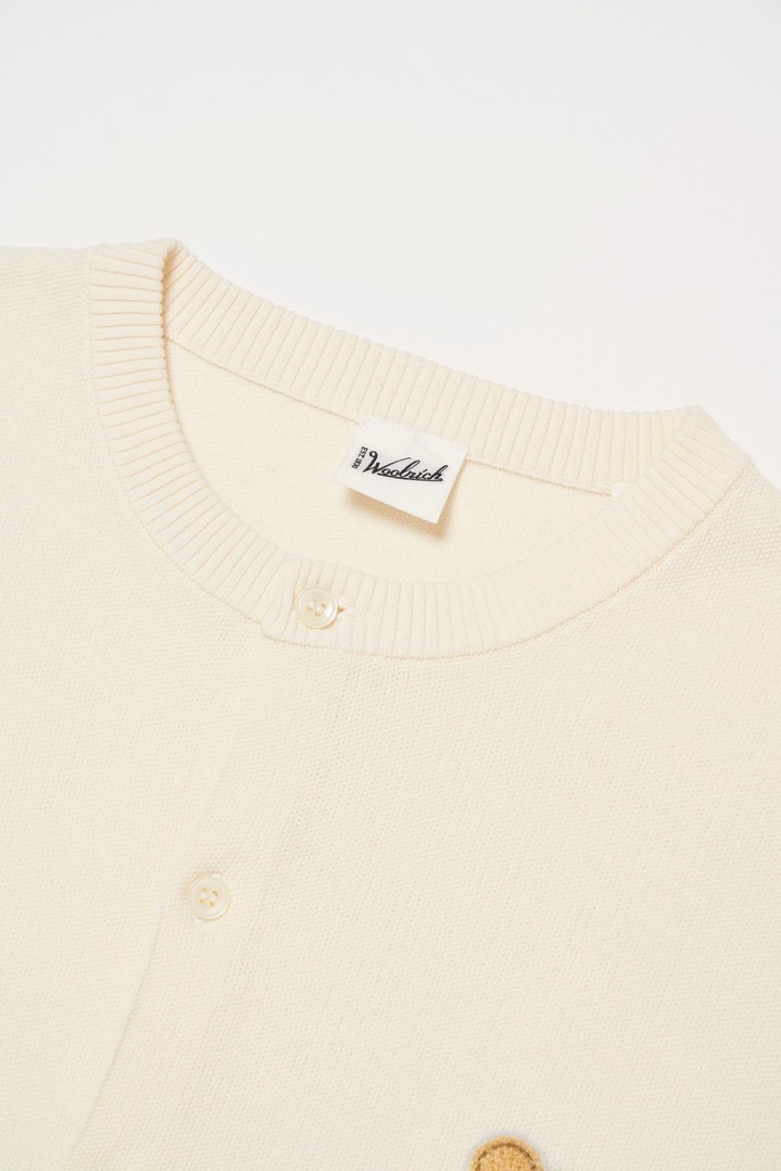 SHEEP PATCH COTTON PIQUE KNIT CARDIGAN White photo 3 | Woolrich