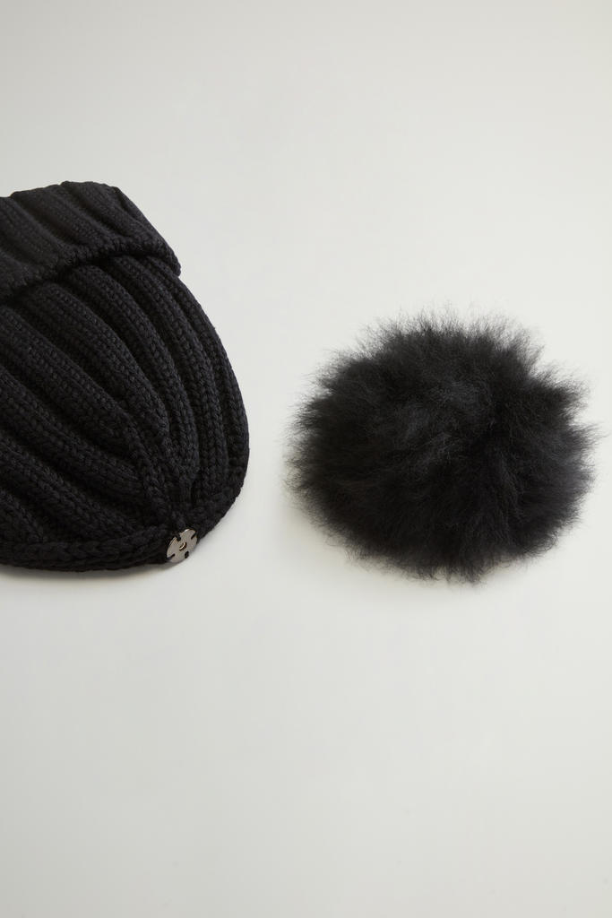 Merino Virgin Wool Beanie with Removable Cashmere Pompom Black photo 5 | Woolrich