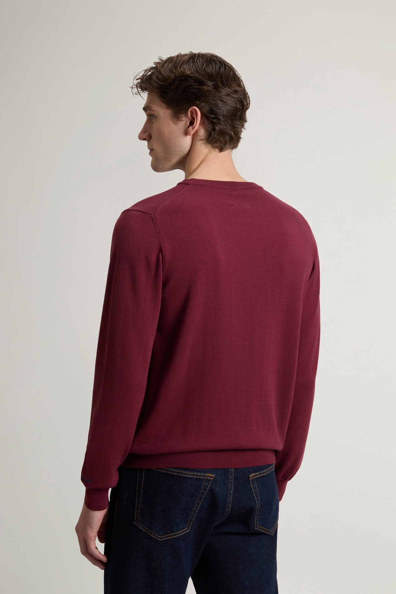 Crewneck Sweater in Pure Cotton with Embroidered Logo Burgundy photo 3 | Woolrich