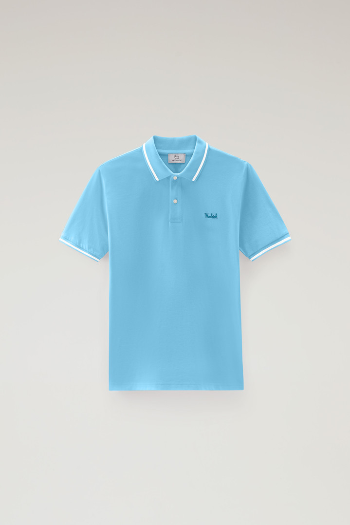 Monterey Polo Shirt in Stretch Cotton Piquet with Striped Edges Blue photo 1 | Woolrich